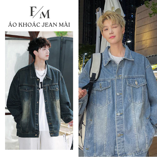 Áo Khoác Jean Mài WASH RETRO Nam Nữ Form Suông Rộng Dáng Dài Áo Khoác Jean Nam Chất Liệu Denim BIGSIZE Cúc Cài