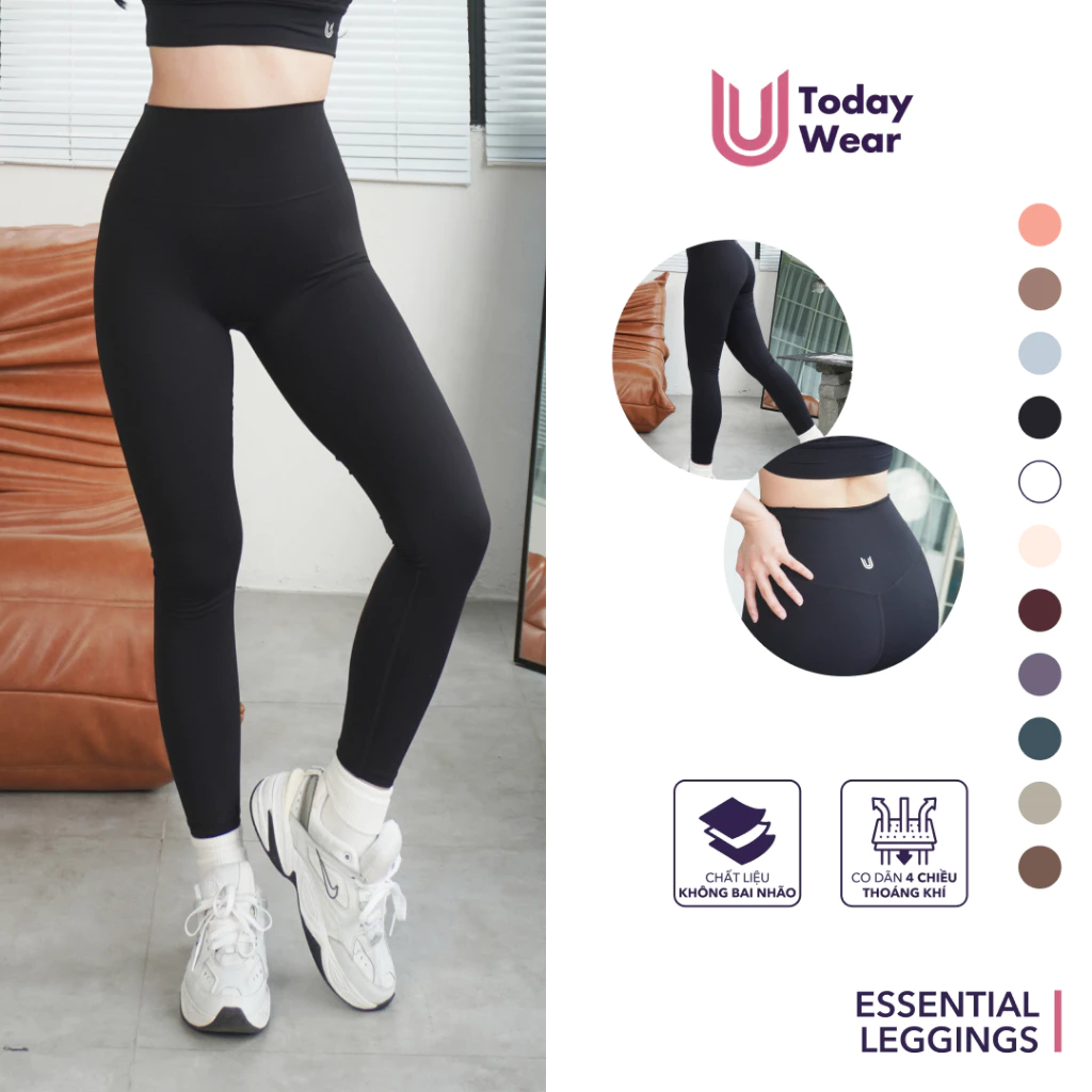 Quần legging tập pilates gym yoga nữ Essential Today U Wear lưng cao màu trơn