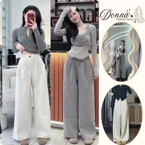 quần dài nữ dáng dài ống rộng 3 màu chất vải cotton mền mại co dãn phong cách trẻ trung Donna Hcom3704