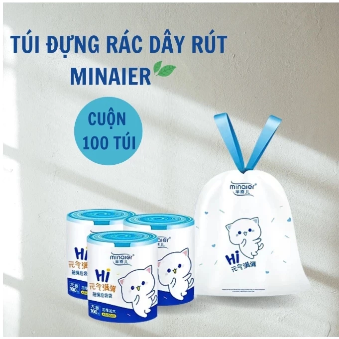 Cuộn Túi Đựng Rác 100 Cái Có Dây Buộc Loại Siêu Dày Dai Chắc Chắn Kích Thước 45*50cm Sức Chứa Lớn