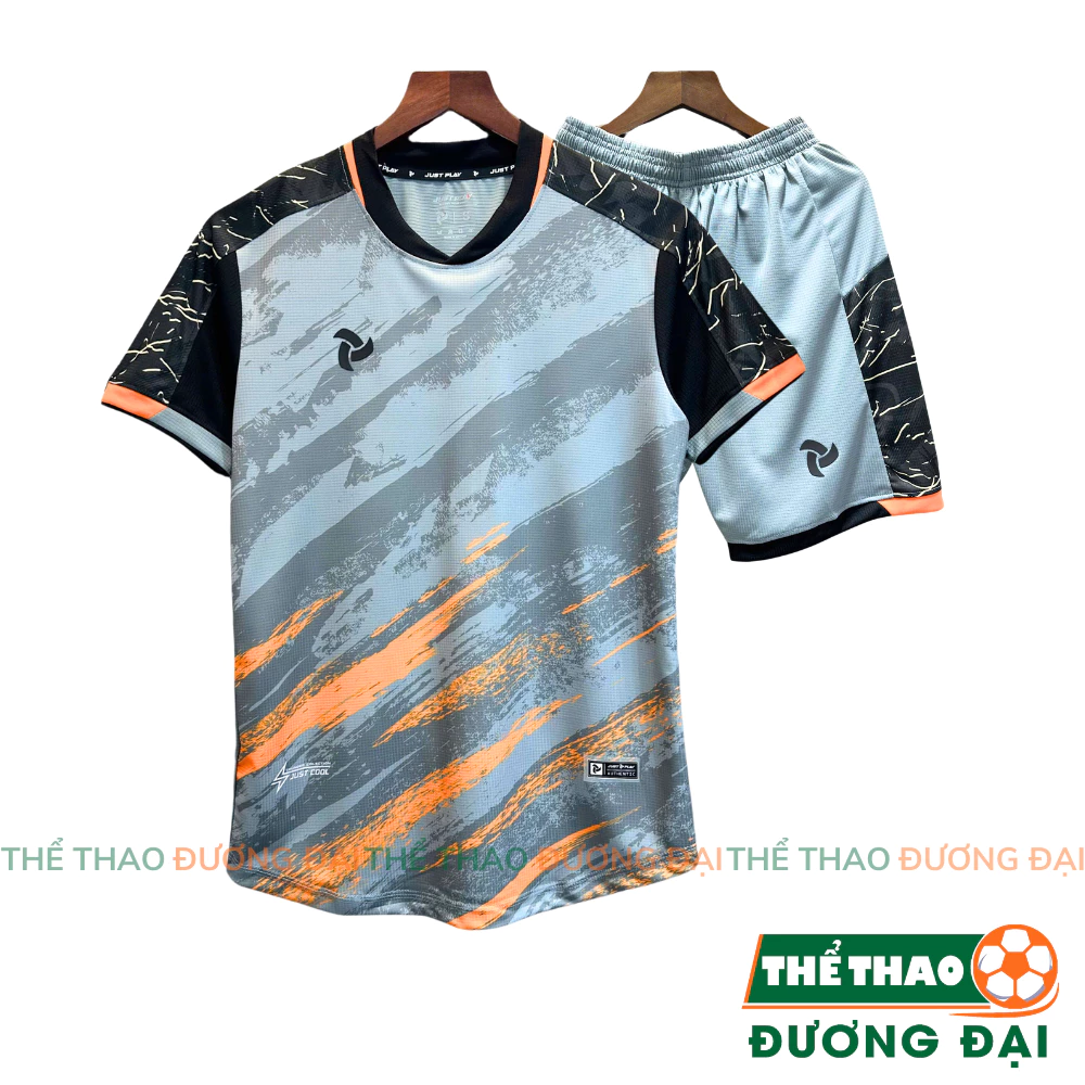 Quần Áo Bóng Đá Just Play Thunder Xám Thun Mè Thoáng Khí Thể Thao Đương Đại
