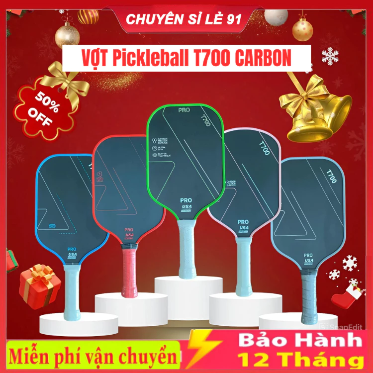 Vợt pickleball Carbon T700 Pickleball cao cấp chất liệu sợi carbon bền mặt nhám dày phù hợp sử dụng cho cả người mớii