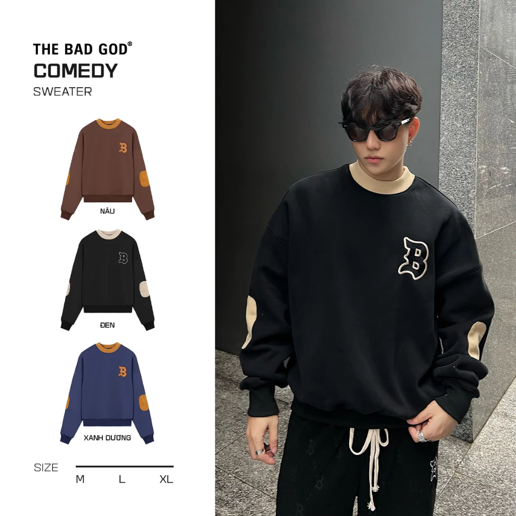 Áo Sweater Nam Nữ The Bad God Comedy Form Rộng Nỉ Nhung Cổ Tròn Thêu Logo Unisex Local Brand Áo Nỉ Dài Tay