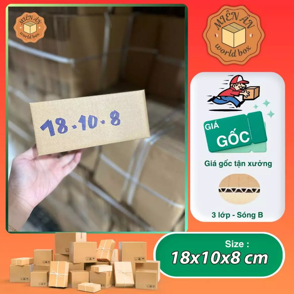 Size 18x10x8 cm, hộp giấy gói hàng thùng carton giá tại xưởng Miên ân, SL 1c