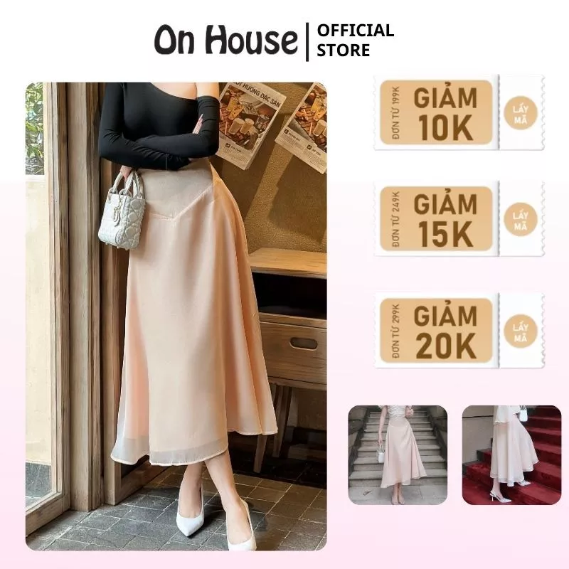 Chân váy nữ dài form xoè chữ A chất voan tơ ánh kim ON House thoáng mát nhẹ nhàng bay bổng