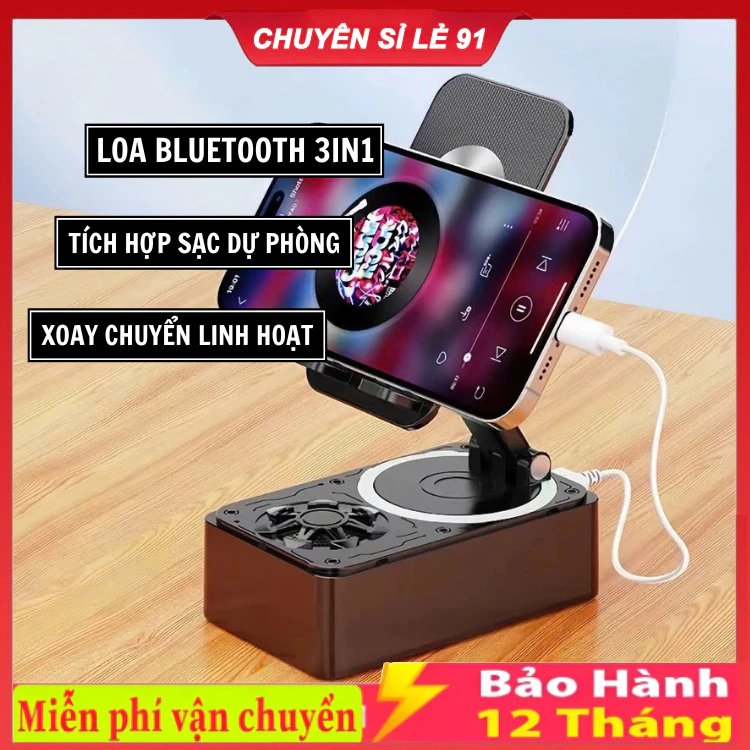 Loa Bluetooth K1 Loa 3 Trong 1 Tích Hợp Sạc Dự Phòng - Giá Đỡ Điện Thoại Xoay 360* Để Bàn Chống Trượt Gập