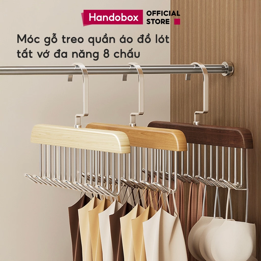 Móc Gỗ 8 Treo Đồ Lót Khăn Thắt Lưng Cà Vạt Handobox Móc Treo Quần Áo 2 Dây Xoay 360 Độ Tiện Lợi