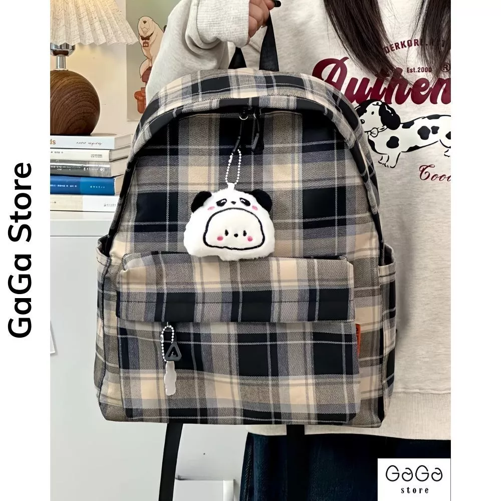 Balo thời trang Ulzzang Hàn Quốc họa tiết kẻ sọc caro phong cách Unisex cho học sinh B790 gagastore