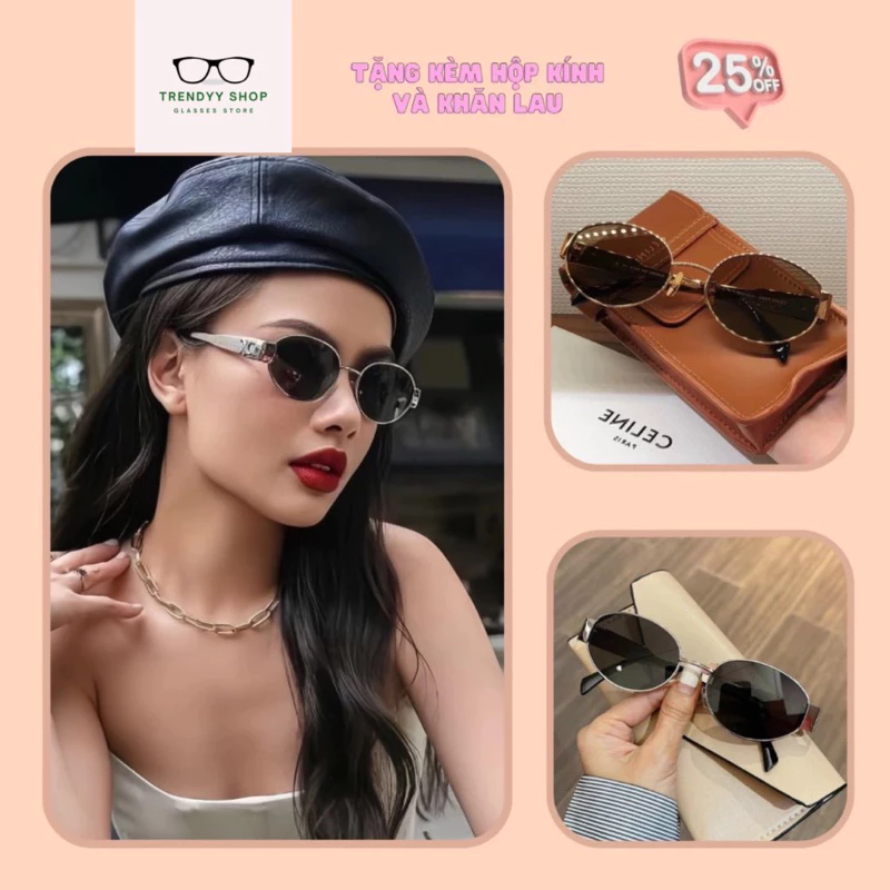 Kính râm nữ Lisa Chụp ảnh tết Mắt kính thời trang sang chảnh mắt oval gọng kim loại chống tia uv