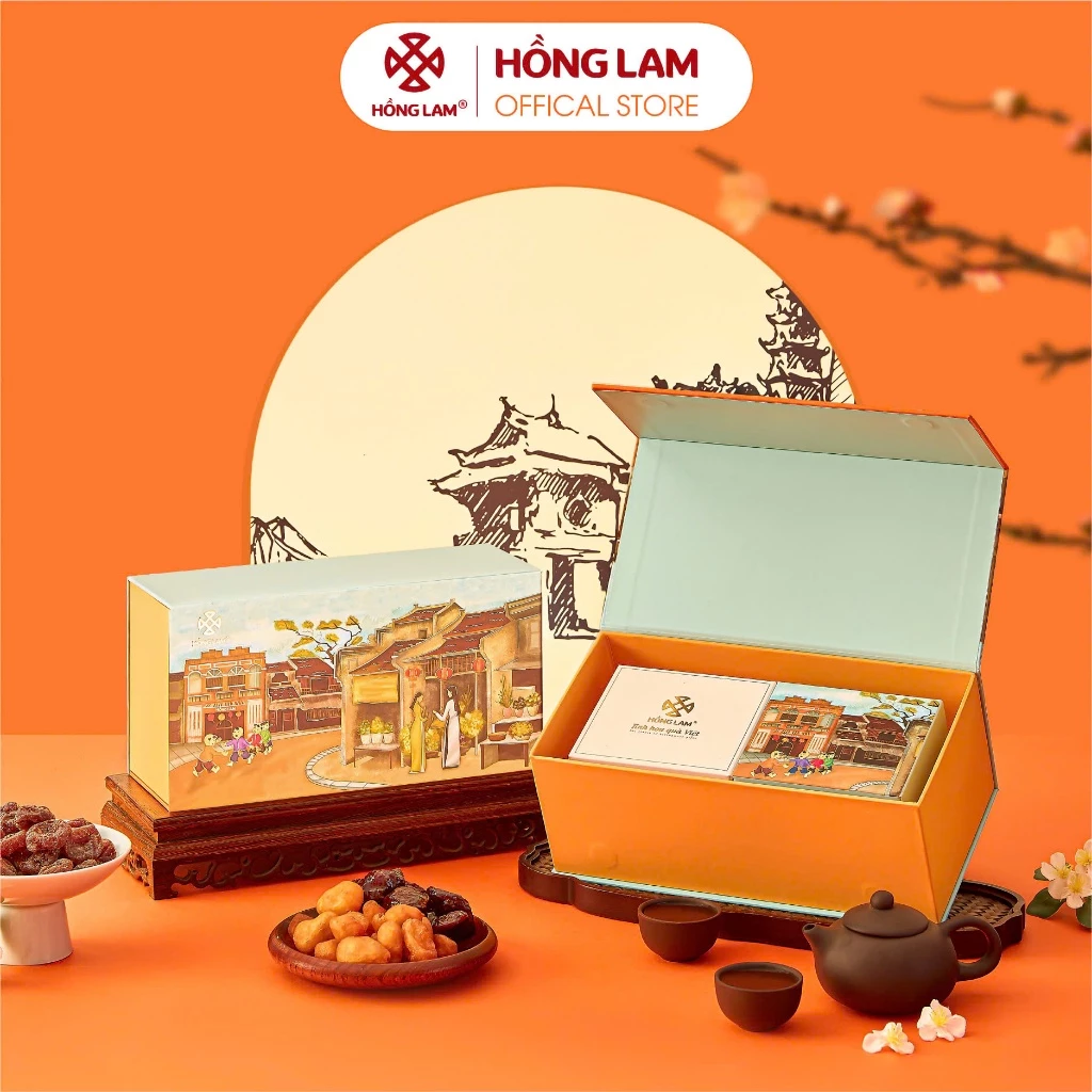 Bộ Quà Phố Xuân Hồng Lam - Quà Biếu Cao Cấp Ô Mai & Đặc Sản Hà Nội, Sang Trọng, Ý Nghĩa