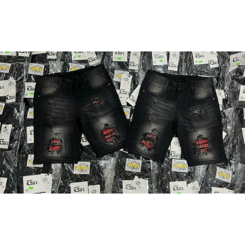 Quần short jean nam thêu logo phối vá hình thời trang cao cấp hàng chuẩn Hàng QC