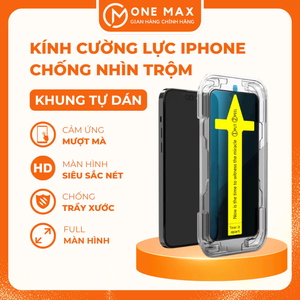 Kính cường lực IPHONE chống nhìn trộm khung tự dán cho IP 16/15/14/13/12/11/xr/xs/x/plus/pro/max