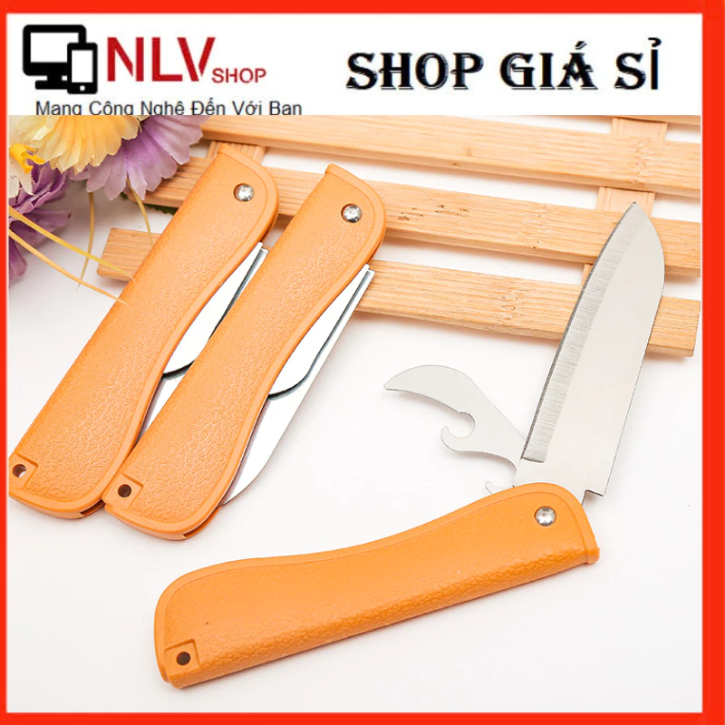 Dao xếp gấp gọn 2trong1 cán nhựa,thép siêu bén,dùng gọt trái cấy,khui bia ,mở nắp hộp.Dao xếp mini#