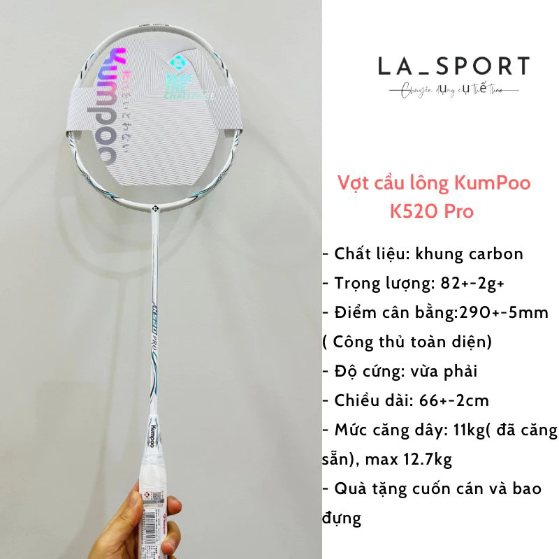 Vợt cầu lông Kumpoo K520Pro 4U sợi carbon chính hãng, căng sẵn 11kg công thủ toàn diện cho người mới chơi