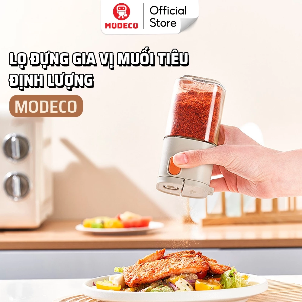 Lọ Rắc Gia Vị Muối Tiêu Modeco - Hủ Đựng Gia Vị Có Nút Bấm Với 2 Kiểu Rắc, Dung Tích 180ml Thủy Tinh Boro Chống Vỡ