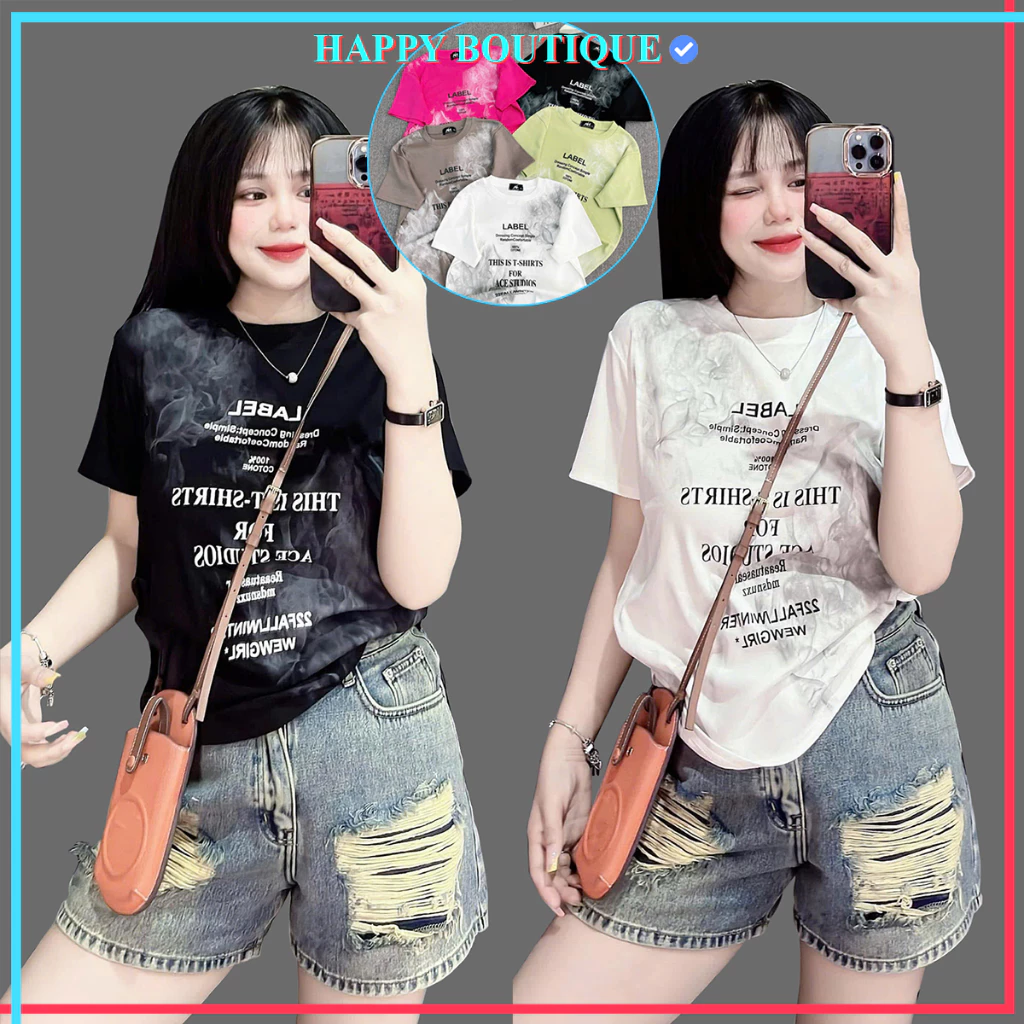 Áo Thun Nữ Dáng Ôm Vừa [Mã B24], Form 40~60kg Loang Xinh Vải Borip Cotton Mềm Mát Co Dãn 4 Chiều Chữ [LABEL]