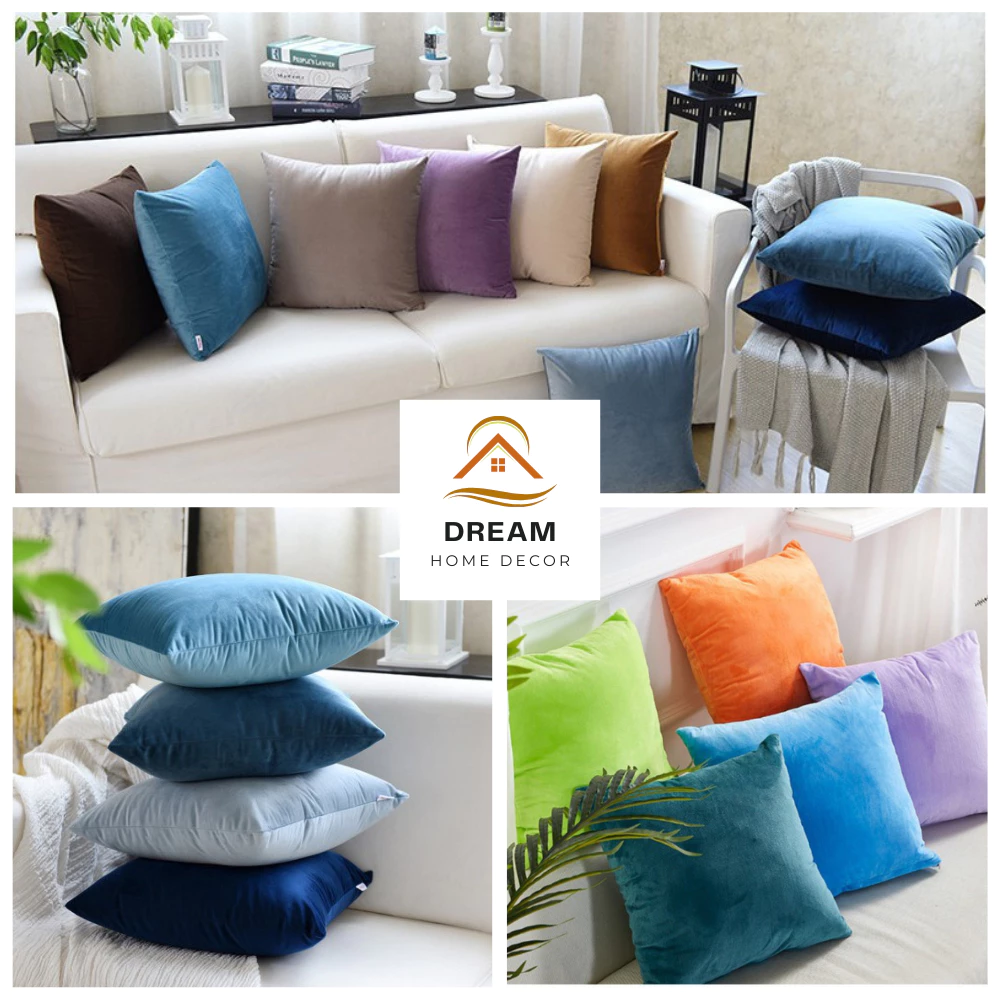 Gối tựa lưng gối sofa nhung mềm mịn ngắn vuông 50x50cm cao cấp