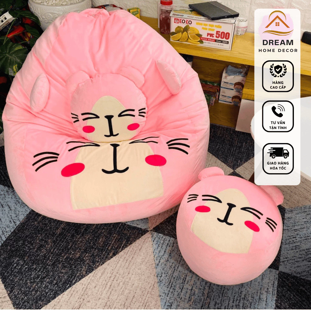 { Nhanh } Ghế lười hạt xốp mèo hồng dễ thương