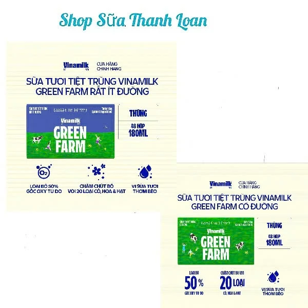 (HSD T5-2026) Thùng 48 Hộp Sữa Tươi 110ml/ 180ml Vinamilk Green Farm Rất Ít Đường/ Có Đường..