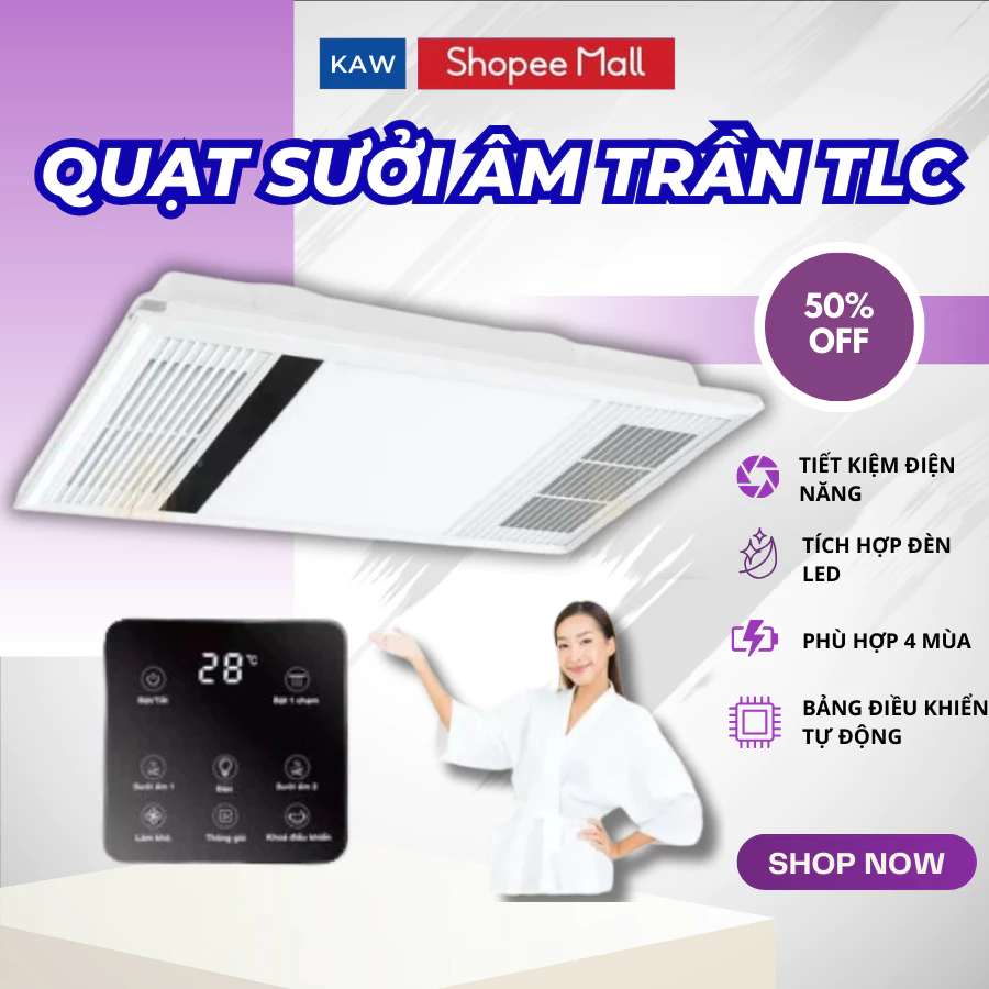 Quạt Sưởi Âm Trần TLC 4IN1 LuxuryTích Hợp Đèn LED, Làm Ấm, Thông Gió, Chiếu Sáng, Điều Khiển Tự Động