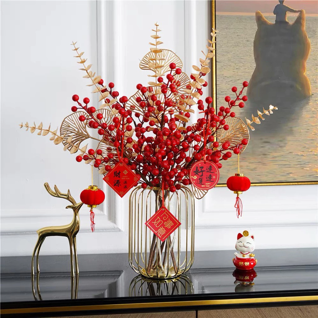 Cành Đào Đông Đỏ 12 Nhánh Cắm Bình Hoa Trang Trí Decor Ngày Tết (Didooglt)