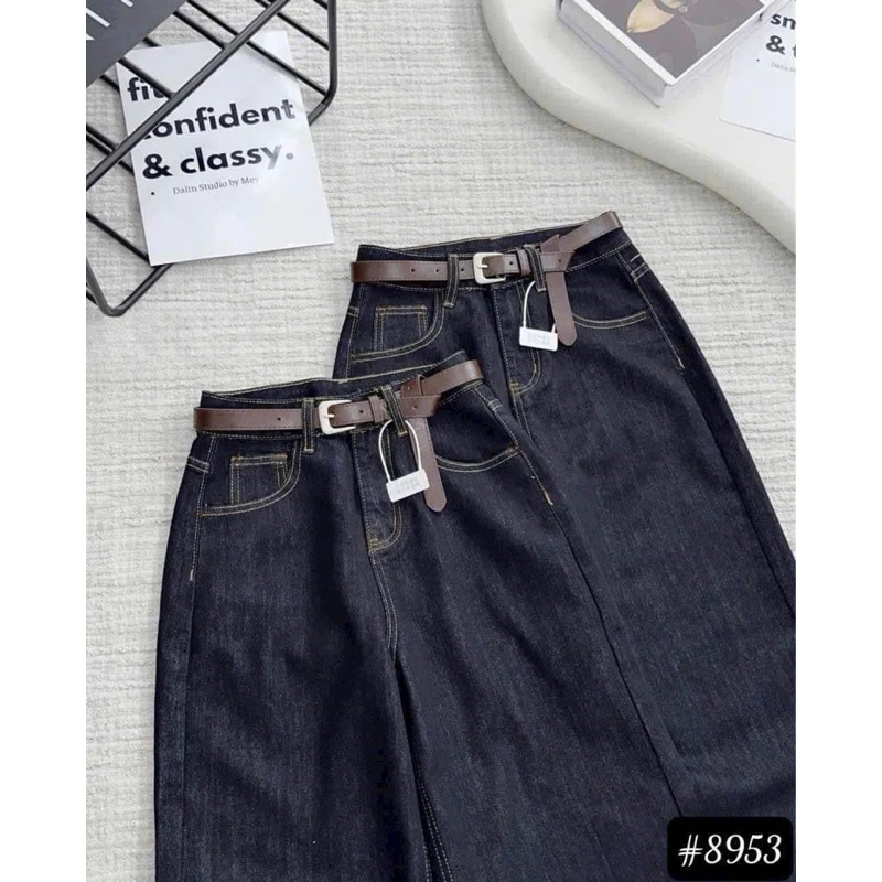 Quần jean nữ ống rộng dáng suông gấu to màu xanh đậm vải QC dày dặn siêu đẹp siêu hot sẵn shipp