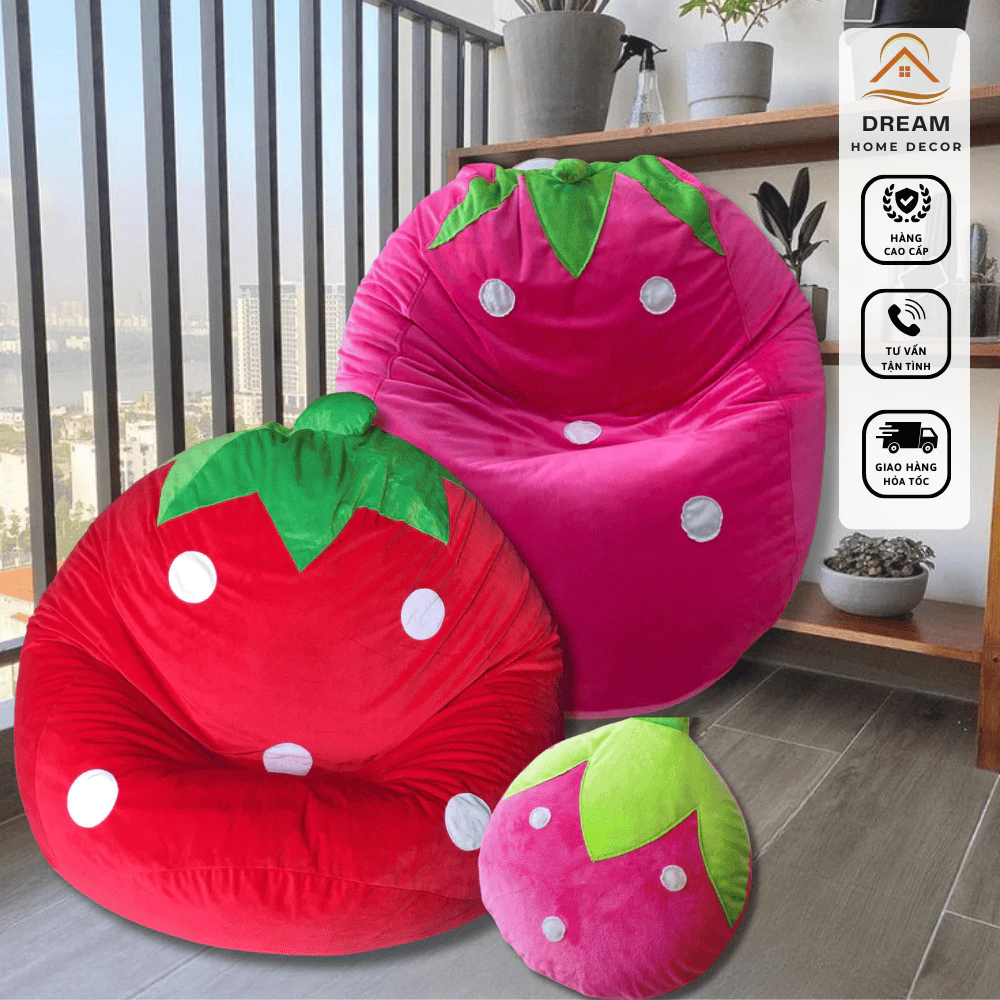 { Hỏa Tốc }Combo mua 1 được 3 ghế lười hạt xốp quả dâu cho cô nàng tiểu thư