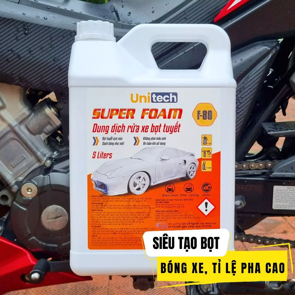 Nước rửa xe bọt tuyết SUPER FOAM (can 5 lít) có chạm, Xà bông rửa ô tô, xe máy đậm đặc, bóng dàn áo