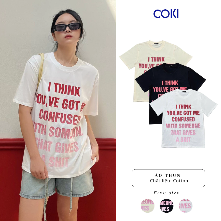 COKI - Áo Thun Nữ Cotton Cổ Tròn Tay Ngắn OVERSIZE