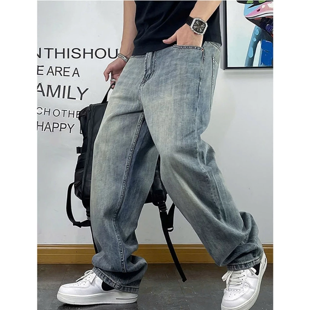 Quần jean nam KENZA FASHION KJ138, Quần nam dài, jean suông dáng ống rộng, cá tính, mạnh mẽ, cạp thắt lưng