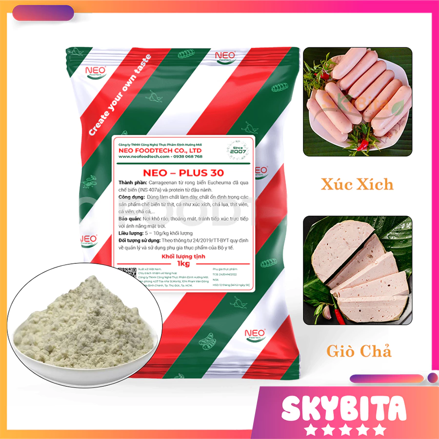 [100-500gr] NEO PLUS 30 - Phụ gia tạo kết dính, tạo cấu trúc liên kết thịt giò chả, xúc xích