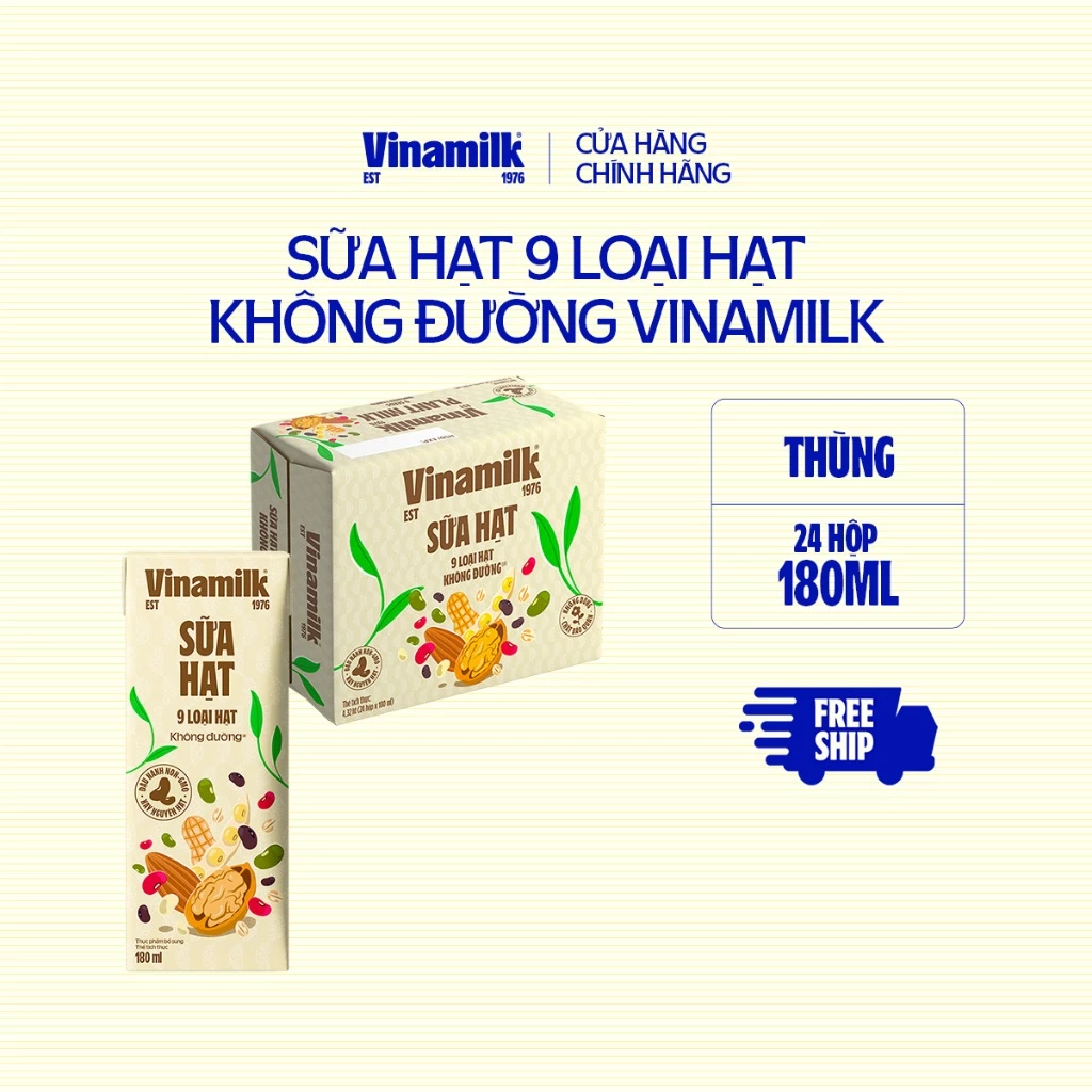 Thùng 24 hộp Sữa hạt 9 loại hạt không đường Vinamilk - hộp 180ml| [Có thể nhận bao bì Tết/ Thường]