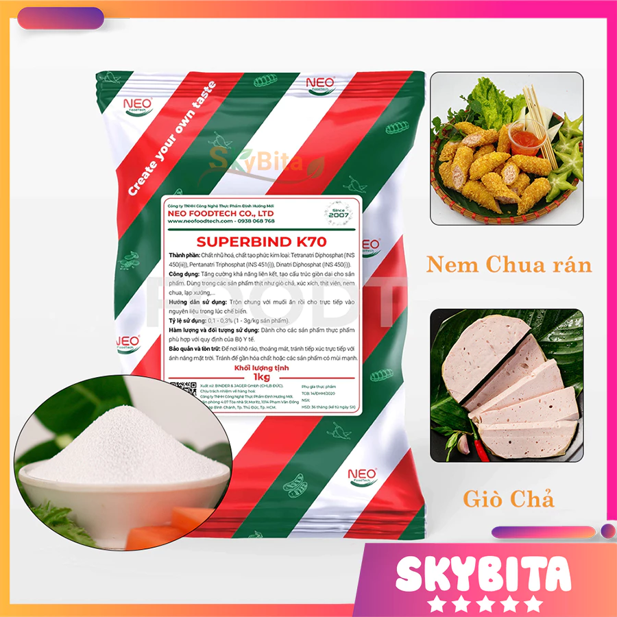 Phụ Gia Giòn Dai SUPERBIND K70 [100-300gram] - Tạo giòn dai cho giò chả, thịt viên