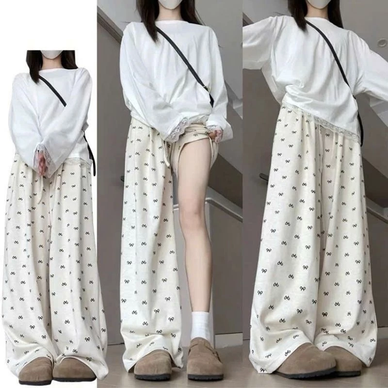 Sét Bộ Thu Đông Quần ống Suông Họa Tiết Nơ + mix áo Thu đông trơn dài tay