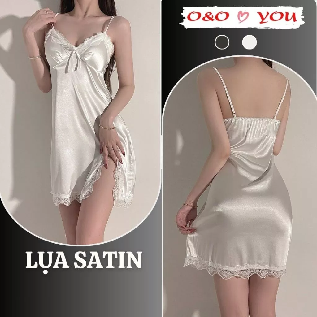 (Hoả tốc - Che tên) Váy Ngủ Có Lót Đệm Ngực Sexy Gợi Cảm Đầm Ngủ Lụa 2 Dây Phối Ren Xẻ Tà Mã A251