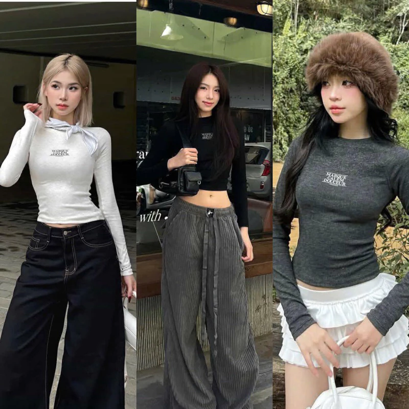 Áo Thun Dài Tay Nữ Chất Len Tăm Lông Thỏ Loại 1, Áo Nữ Ôm Body Tay Dài Marque