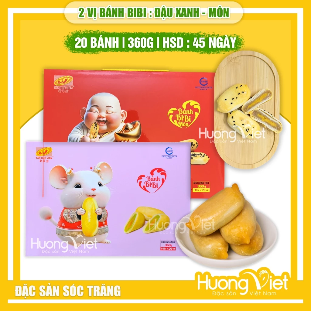 Bánh bibi Tân Huê Viên, bánh pía BI BI mini Sóc Trăng 360g (20 gói x 18g)