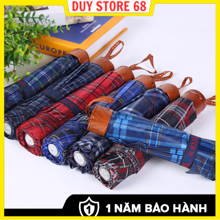 Ô kẻ che mưa nắng gấp gọn phủ lớp chống tia UV cao cấp, dù cầm tay 2 lớp dày dặn chống thấm mau khô