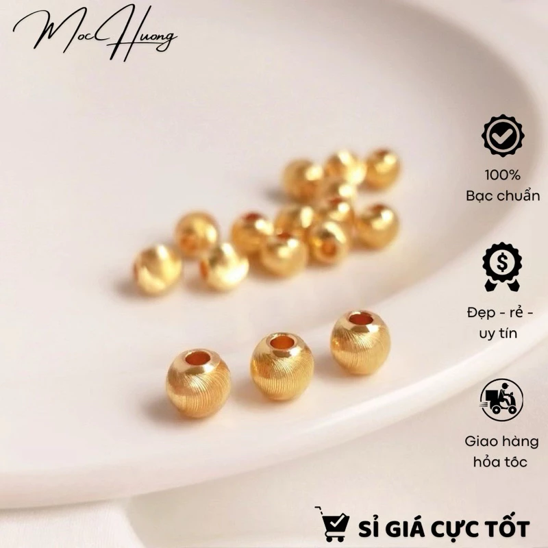 [S925] Charm bạc bi phay mạ vàng 6mm - TH121 MOC HUONG JEWELRY