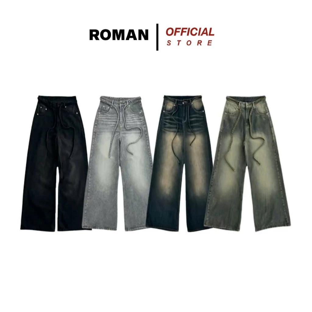 Quần jean nam ống suông rộng form siêu to chất bò đẹp cao cấp ROMAN QJ06