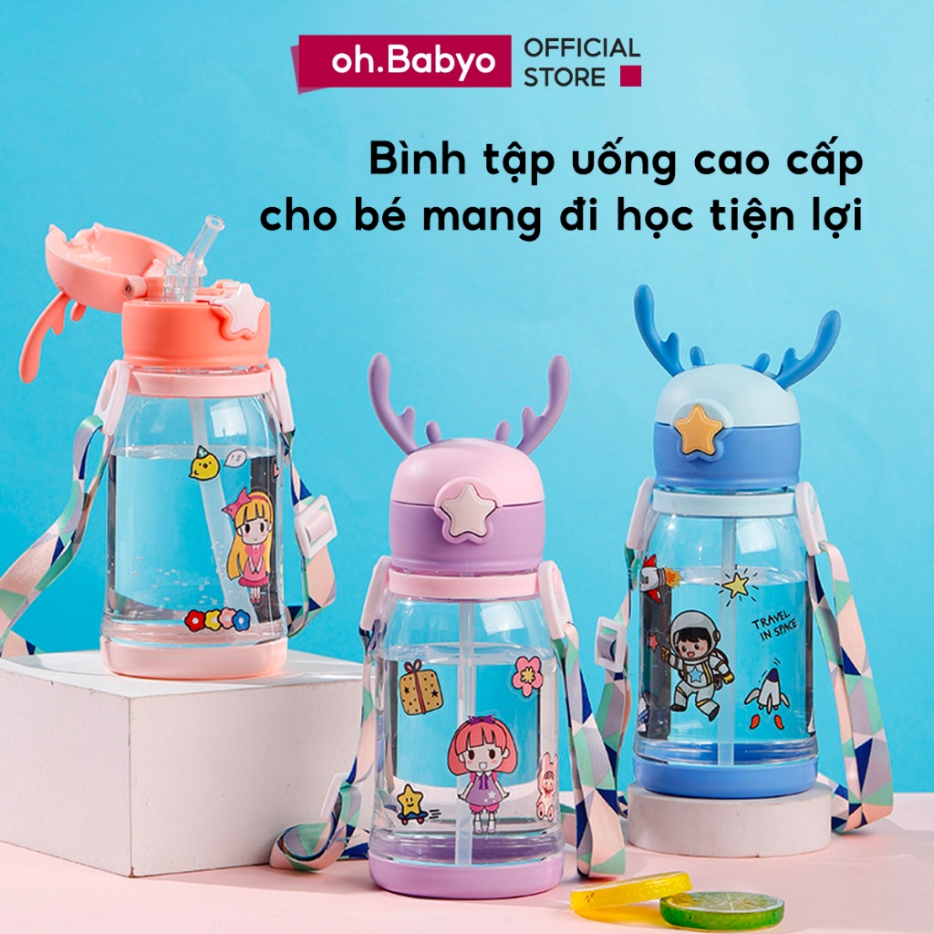 Bình Tập Uống Nước Chống Sặc Cho Bé ohBabyo Có Tay Cầm Dây Đeo Chắc Chắn An…