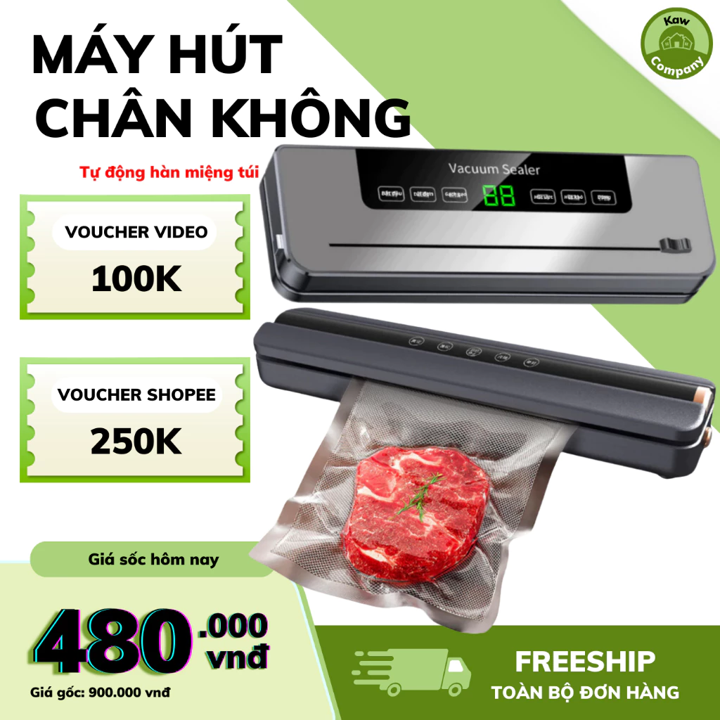 Máy Hút Chân Không KAW Hàn Tự Động, Lực Hút Khỏe, Hàn Miệng Túi Khử Trùng Bằng Tia Cực Tím, Bảo Hành 12 Tháng