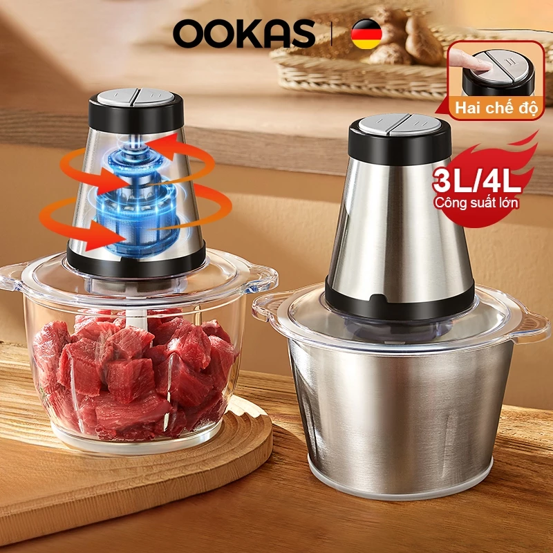 OOKAS Máy xay thịt cối xay thịt máy xay đa năng máy xay mini cối xay thực phẩm đa năng inox 304 dung tích 3L 4L