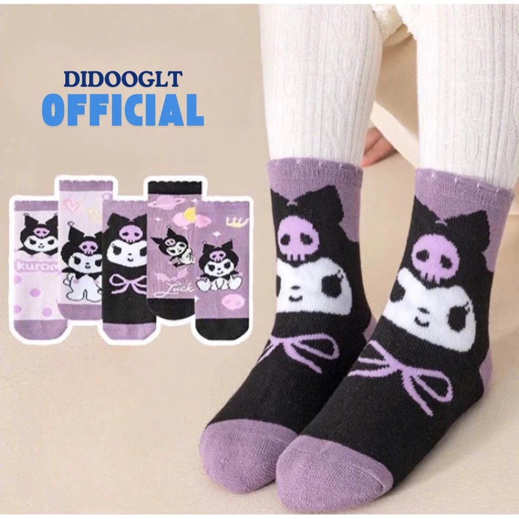 Set 10 Đôi Tất Cao Cổ Cho Bé Gái Họa Tiết Kuromi Tím Đậm Mẫu Mới Phong Cách Nhật