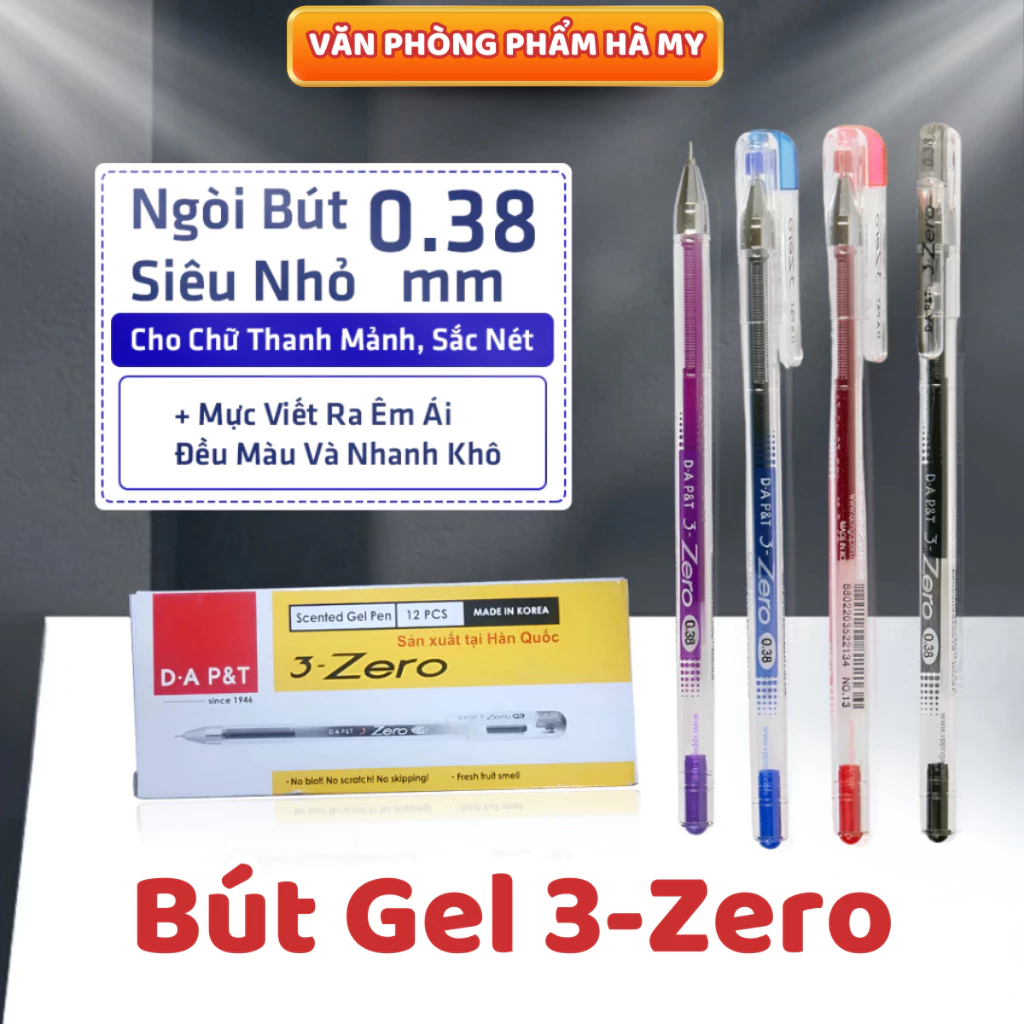 Combo 5 Cây Bút Gel 3-Zero Dong-A Ngòi 0.38mm Viết Bi Có Mùi Thơm Viết Mực Đều Nhanh Khô