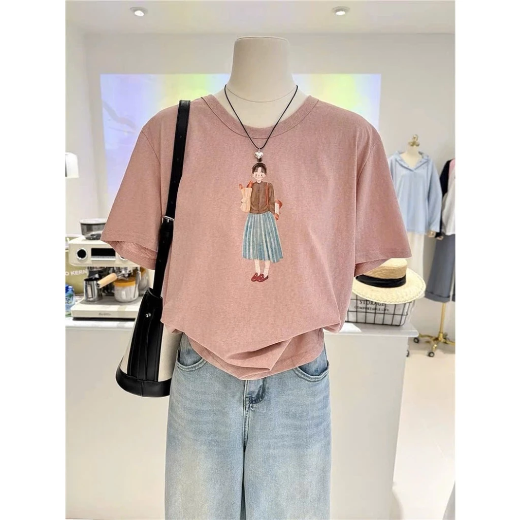 Áo Thun Nữ Ngắn Tay Dáng Rộng Thời Trang Menina, Áo Phông Nữ In Hình Chất Cotton.