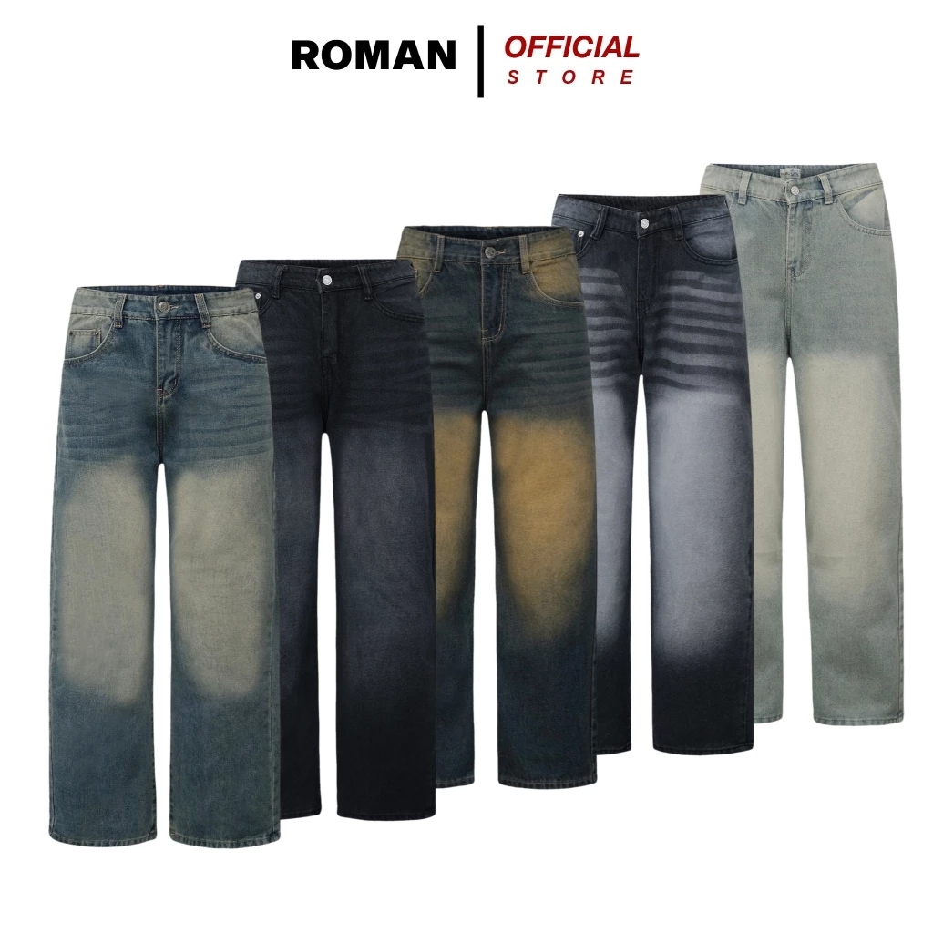 Quần jean nam ống suông rộng cạp cao chất bò đẹp cao cấp ROMAN QJ02