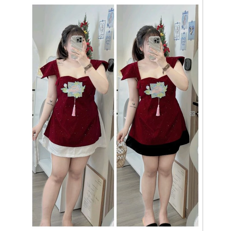 [Bigsize 60_90kg] Set bộ áo nhung + váy