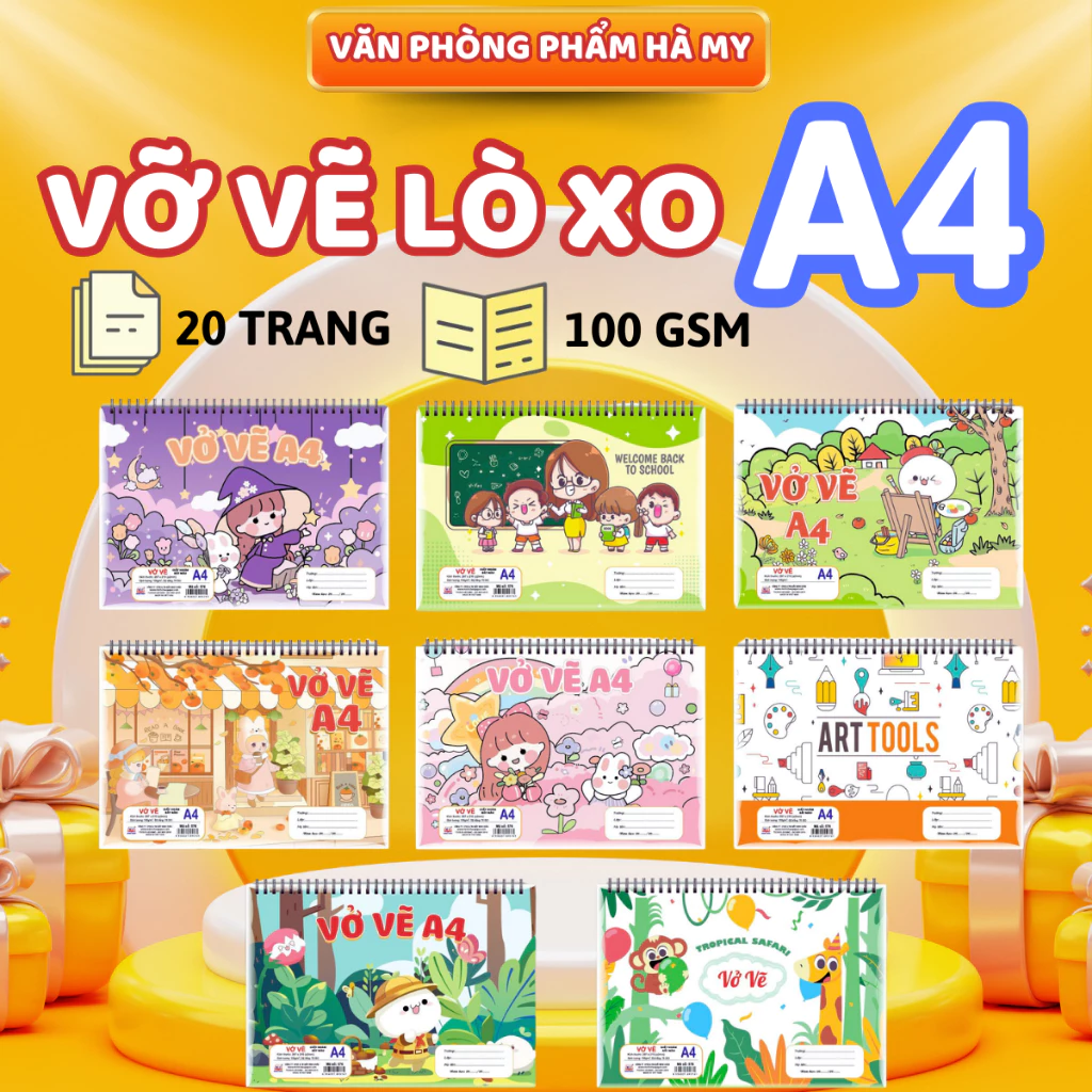 Vở vẽ gáy lò xo Minh Châu A4 20 tờ định lượng 100gsm