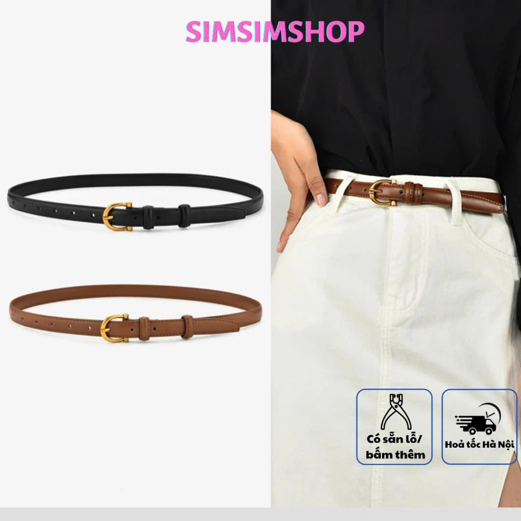 Dây thắt lưng kiểu dáng thanh lịch TL024 new xinh xắn - dây nịt bản nhỏ xinh mặt vàng đậm da đẹp